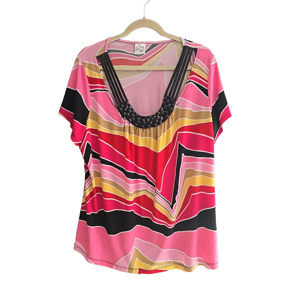 VTG Y2K Fashion Bug Multicolor Striped Colorful Preppy Top Womans Size 22/24W